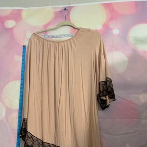 Blush One Shoulder Dress Black Lace Hems size S